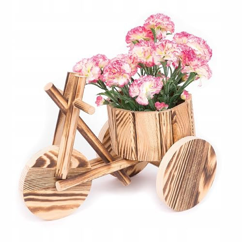 ECODECO Blumenwagen Blumenständer für draußen | Blumenfahrrad Vintage Deko Garten | Rustikal Pflanzfahhrad für Blumentopf Holz mit Durchmesser 15 cm