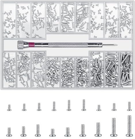 QOOSIKICC 500 PiezasTornillos Pequeños, M1.2/M1.4/M2 Micro Mini Tornillos para Gafas de Reparación, Tornillos de Cabeza Redonda Phillips para Ordenador Portátil, Relojes (L)