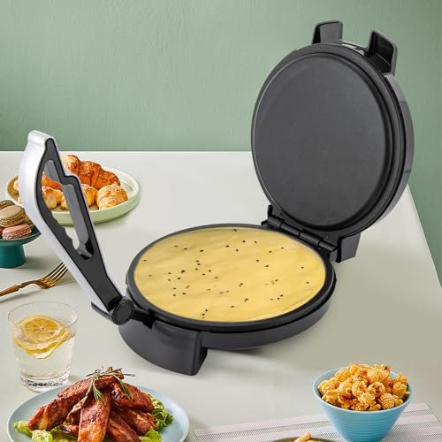 MINRS Roti Maker 1200W 220V Elektrische Edelstahl Doppelseitige Heizung Tortilla Maker Antihaftbeschichtung, Automatische Temperaturregelung für Tortillas, Tacos, Quesadilla