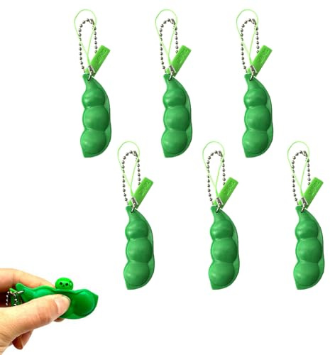 6 Stück Quetschbohnen Schlüsselanhänger,Weichgummi Erbsenkapsel,Drücken Erbsen Böhnchen Anhänger,PEA Pod Stress Schlüsselanhänger,Erbse Handykette für Frauen Männer Reduziert Angst und Stress