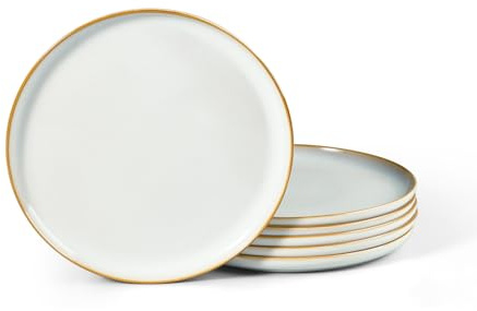 HaWare 8 inch Desert Plates Set of 6, Small Reactive Glaze Stoneware Dinnerware Set, Round Ceramic Plate for Home Restaurant, Chip and Scratch Resistant, Microwave & Dishwasher Safe, Pearl White