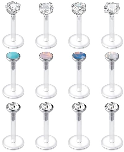LAURITAMI 12 Pièces 16G Piercing Labret Levre Bioflex Flexibe 8 mm