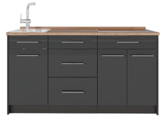 Vicco Köksblock Fame-Line, Antracit högblank/antracit, 150 cm, AP Oak, för individuell expansion med kompatibla moduler