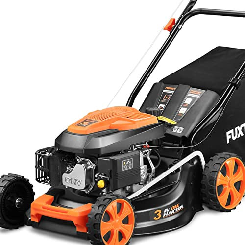 FUXTEC FX-RM4646ECO 3in1 Petrol Lawn Mower – 3.5HP / 2.6kW 4-Stroke Engine, 46cm Cutting Width, 7-Stage Height Adjustment (25–75mm), 50L Grass Catcher, Mulching Function & EasyClean Connection