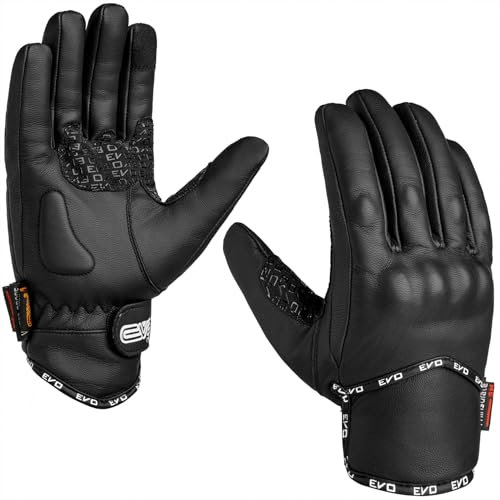 EVO Professional Leather Motorbike Motorcycle Bike Gloves Heavy Duty Thinsulate Hipora Windproof Waterproof Winter Thermal Carbon Shell Gloves (Black, S)