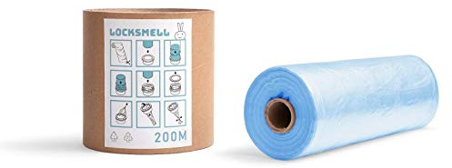 LOCKSMELL Nappy Bin Liner Compatible with Tommee Tippee Sangenic & Other Nappy Bin Cartridges | Made from Recycled Materials | Equivalent to 16 Sangenic Refills + REFILL TUBE (200 m)