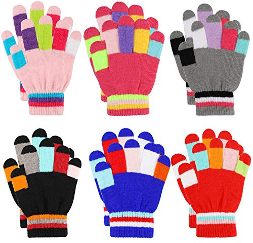 Jupsk Guantes de invierno para niños Guantes de rayas de colores de punto Guantes mágicos para dedos completos Guantes elásticos y cálidos para niños y niñas, unisex, 4-9 años