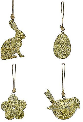 MACOSA EX237265 4er Set Oster-Hänger aus Metall grün zum Hängen Oster-Deko Osterdekoration Dekohänger Frühlingsdeko Metallhänger Hängedekoration