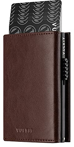 VULKIT Kreditkartenetui RFID-blockierende Pop-Up-Kartentasche aus Echtem Leder mit Geldscheinfach, Ausweisfenster, Münzfach und Magnetverschluss
