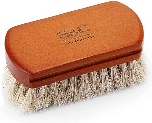 Stone and Clark Horse Hair Shoe Brush - Polish Your Leather to Perfection - Shoe Polish Brush with 100% Horse Hair Bristles & Concaved Beech Wood Handle (Mini White Hair Brush)