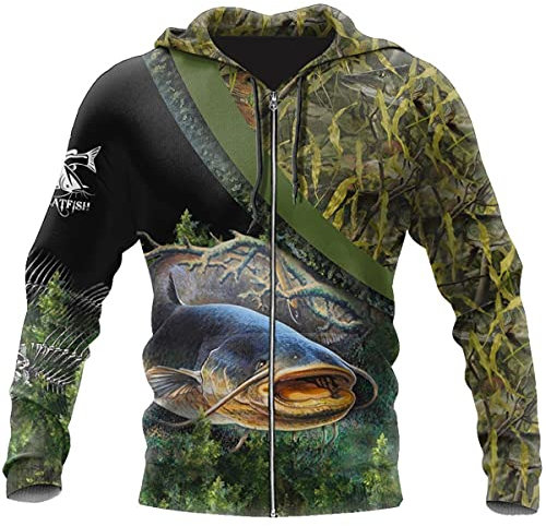 Cooles Wels-Angeln, 3D-Druck, Unisex, Ultra-Dalian Hoodie, Sweatshirt, Reißverschluss, Freizeitkleidung, Kapuzenpullover mit Reißverschluss., XXXXX-Large