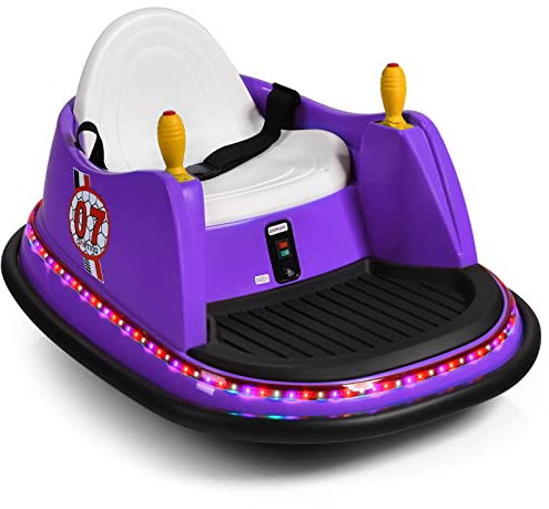 COSTWAY Veicolo Elettrico Macchina Elettrica Design Autoscontro per Bambini, Girevole a 360°, con Luci e Musica, con Telecomando, per Bambini 2-5 Anni (Viola)