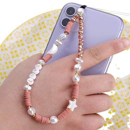 PTNKUIIY Handykette Perlen Bunt Handyanhänger, Böhmische Anti-Verlorene Handykette Mond Stern Telefon Anhänger Perlen Telefon Kette Strap Perlenkette Handy Charm Schlüsselanhänger Dekoration