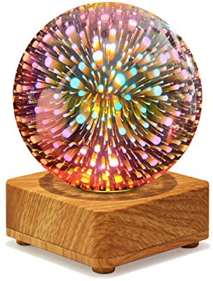 QQY Bombillas 3D fuegos artificiales LED, Lámpara de mesa de cristal led rgb Lámpara de cabecera de alimentación USB Para familias Lámparas decorativas (Punto)