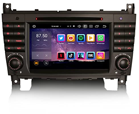 Erisin 8-Kern Bluetooth 5.0 Android 14 Autoradio GPS Navi für Mercedes C/CLK/CLC Klasse W203 W463 7 Zoll Touchscreen Kabelloses CarPlay Android Auto DAB+ DVD FM Radio DSP WiFi TPMS 4GB RAM+64GB ROM