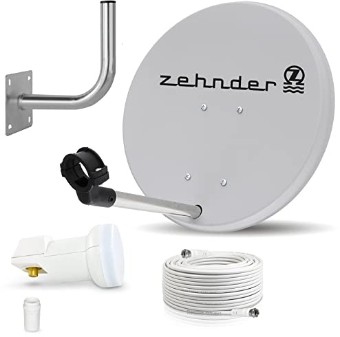 Digitale Camping Sat Anlage Spiegel 40 cm Single LNB 0,1 dB + Koaxialkabel 10m + Wandhalter Kabel Balkon Caravan Mobil Schüssel Antenne HD UHD 4K geeignet h