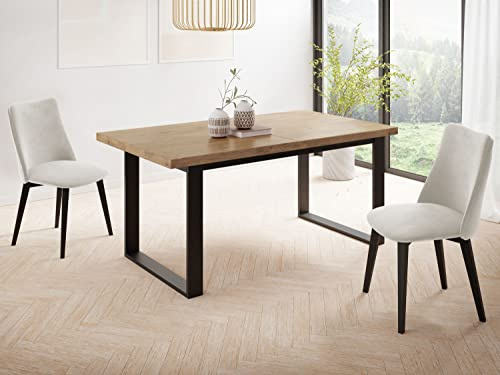 WFL GROUP Ausziehbarer Rechteckiger Esstisch im Loft-Stil mit Schwarzen Metallbeinen – Industrieller Tisch für Wohnzimmer – Ausziehbar von 140 cm auf 180 cm – Made in EU – Lancelot Eiche