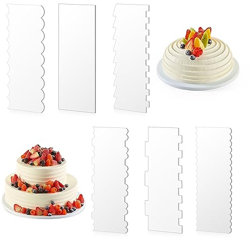 Newellsail Grattoir à Gâteau en Acrylique Transparent Peignes de Décoration de Gâteau Double Face Glaçage Lisseur Gateau Patisserie Racloir en 11 Motifs pour Décoration de Bord de Gâteau 6 Pièces