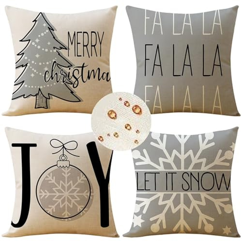 Outdoor Wetterfest Kissenbezug 45x45 cm 4er Set grau Kissenbezüge Winter Outdoor Kissen Wasserdicht Leinen Quadrat Sofakissen Dekokissen für Garten Terrasse Bank Stuhl Outdoor Heimdekoration Geschenke
