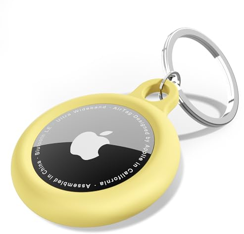 oakxco för Airtag nyckelring, skyddsfodral Air Tag fodral silikon hänge Air Tag nyckelhållare tillbehör, kompatibel med Apple Airtag nyckelring bagageetikett fodral, gul
