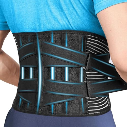 Prestel Lower Back Support Belt for Men and Women - Best Back Brace for Back Pain Relief with 6 Stays - Breathable & Medicated Design with Dual Adjustable Straps (XXL / 42-48 Inches)