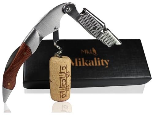 MIKALITY Sacacorchos Profesional, Abridor de Vino, Sacacorchos de Camarero, De Acero Inoxidable y Madera, con Estuche,Regalo Original Hombre, Duradero, Funcionalidad y Estetica