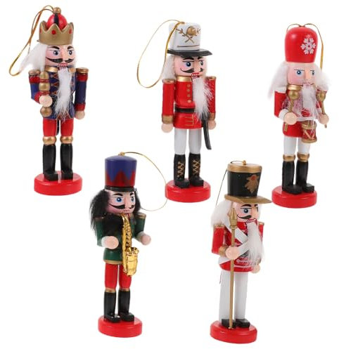 Cabilock 5pièces Décoration De Noël Bois Figurines De Soldat Huile De Casse-Noisette pour Fête Et Ambiance Festive pour Sapin Et Intérieur