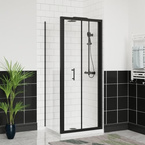 Aquariss 800x700mm Bifold Shower Door Enclosure with Side Panel Black | Aluminum Profile, 6mm Tempered Easy Clean Glass, 20mm Wall Adjustable, Reversible, Zinc Alloy hinge, Seal Strips