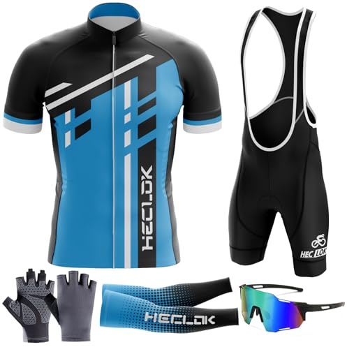 Radtrikot Set Herren Kurzarm – Atmungsaktiv, 9D Gel-Polster | Schnell trocknend, 9D Gel-Polster, 3 Rückentaschen, für MTB und Rennrad geeignet