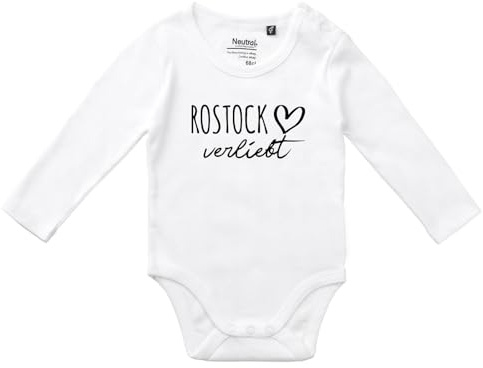 Huuraa Baby Body Rostock verliebt Geschenk | Unisex Wickelbody mit Druckknöpfen Bio Baumwolle Fairtrade Langarmbody Geschenkidee Langarm Babybody