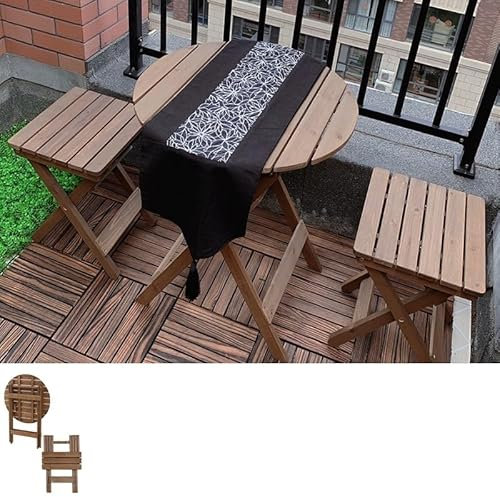 Gartengarnitur Einfache Massivholz-Gartenmöbel-Sets, klappbarer Esstisch und Stühle, tragbares Garten- und Terrassen-Set for den Außenbereich Möbelset im Balkon (Color : 62cm Table-2 chairs-01)