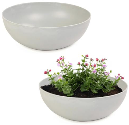 matches21 HOME & HOBBY Matches21 - Macetas para exteriores (2 unidades, 2 cuencos decorativos de mármol gris como macetero, 20 cm, para jardín, balcón o cementerio como cuenco para tumba)