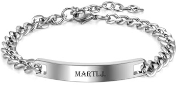 Zysta Bracciale Uomo Identificativo Personalizzato con Nome Scritto in Acciaio Inox ID Bracciale a Catena Ciondolo Targhetta Incisione Text Messaggio Braccialetto Personalizzabile Regolabile (Blank)