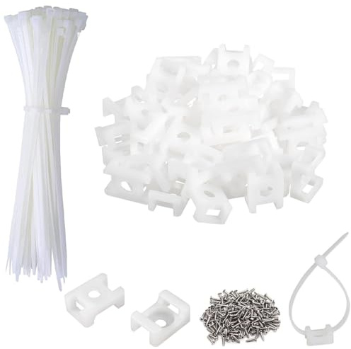 Set di 120 supporti bianchi per fascette fermacavi, clip per cavi, organizer per cavi, fascette per cavi, fascette per cavi di tipo sella, base con fascette da 20,3 cm e vite autofilettante.