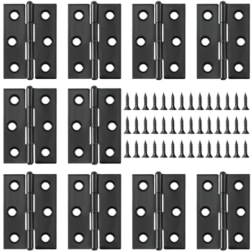 KJLEEN 10 Pack Black Door Hinges 3 Inch Folding Butt Hinges, 75mm Stainless Steel Heavy Duty Ball Bearing Hinge for Wood Internal Cupboard Door Home Furniture with 60 PCs Screws