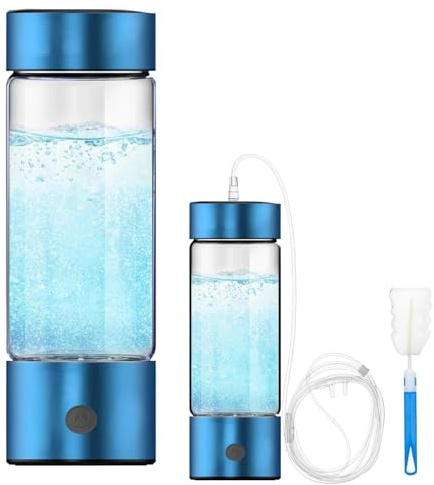 Botella de Agua Hidrogenada 460ml, Generador de Hidrógeno 3 Min, USB-C | Vidrio de Borosilicato, Tecnología Portátil SPE+PEM, 1400-2200 PPB, Electrólisis 3 min, Recargable, sin BPA, Oficina y Viajes