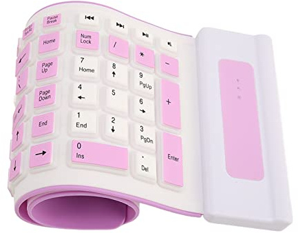 Denash Foldable Silicone Keyboard, 103 Keys Wireless Portable Keyboard, 2.4G Waterproof Silent Rollup Flexible Keyboard, for PC Laptop (Purple)