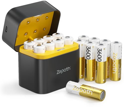 Zepath 16 Pack Rechargeable AA Batteries Lithium with Charger, 3600mWh High Capacity Double A Battery,1.5V Constant Volt AA Rechargeable Li-ion Battery