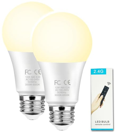 GRV 12 W A60 Smart glödlampa med 2,4 GHz fjärrkontroll, färgbyte LED-lampa, dimbar 2700-6500K, 1 000 LM, E27 bas, heminredning