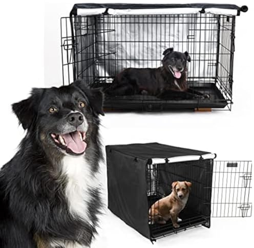 Housse de cage pour chien en tissu Oxford 210D, Housse de cage pour chien, porte d'entrée à volet roulant, Housse de niche en tissu Oxford robuste pour extérieur (noir, 124,5 x 79 cm)