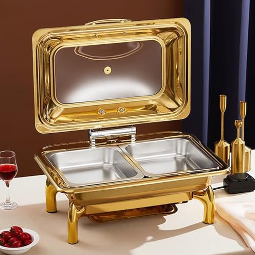 Food Warmers for Parties Buffet Electric med Transparent Lock Stainless Steel Buffet Servers and Warmers Adjustable Temperature Two Heating Modes(9L 1/2 Size)