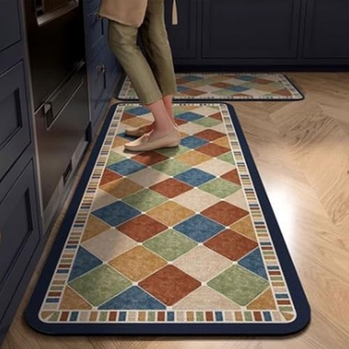 Hixingo Cuisine Antidérapant, Absorbant Diatomite Tapis, Motifs de Carreaux Lavable Tapis de Bain et Vaisselle (60x120cm, Orange)