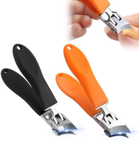 2 Stück abgeschrägter Fingernagelknipser, Neue Profi-Fußnagelschere mit Großer Öffnung, Sammelt Automatisch Nagelreste, Edelstahl Nagelzwicker, für Hand und Fußnägel (Orange und Schwarz)