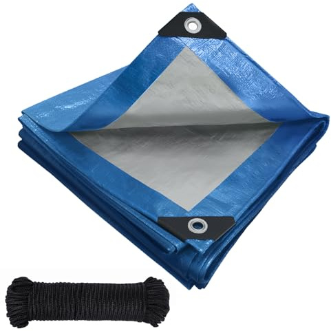 Tarpaulin waterproof heavy duty 120 g/m²,Reinforced Eyelets,Weatherproof Snow Dust UV,for Groundsheet Camping Garden Furniture Pool Building Site Caravan Boat Tarp Cover (Blue, 4m x 6m)