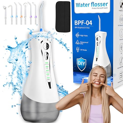 Retoo Munddusche Kabellos, 4 Modi 7 Düsen, Elektrischer Zahnreiniger Wassertank 300 ml IPX7, Zahndusche Water Flosser für Entfernt Speisereste Wiederaufladbare Wasserdicht