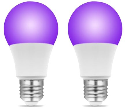 Akynite Schwarzbirne E27 9W LED Lampe, Glühbirne UV LED E27 Schwarzlicht, UVA 385-400nm, AC 85-265V, 270 Grad, UV Partylicht für Partykeller Fluo Party, 2er-Set