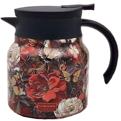 Thermoskanne Mit Vintage Blumenmuster, 1000ml Floraler Teekessel Aus Edelstahl Blumenmuster Thermo Teekanne Mit Tee Ei Und Sieb Thermo Kaffeekaraffe Von Heißem, Kaltem Kaffee, Tee