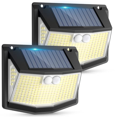 CZHHMART Solar Lights Outdoor Garden 248 LED Solar Security Light 3 Motion Sensor Modes and 270 Wide Angle Lighting IP65 Waterproof Outside Solar Powered Wall Lights for Fence Yard Garage 2 Pack