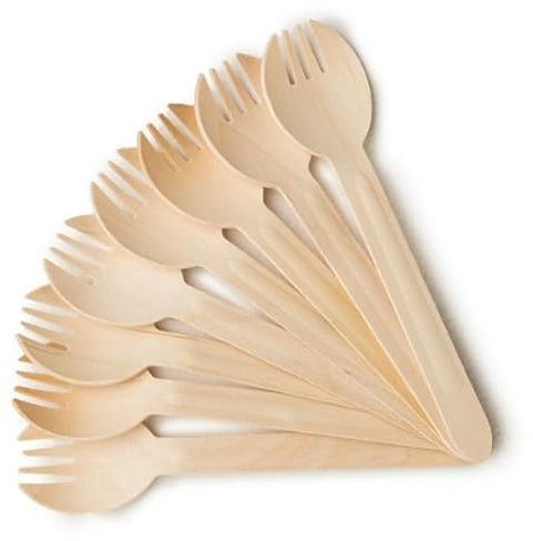 AMD Nexus Pack of 100 Wooden Cutlery - Biodegradable & Plastic Free Wooden Cutlery - Ideal for Wedding, Picnic, Party, Office Eco Friendly (100 Sporks)