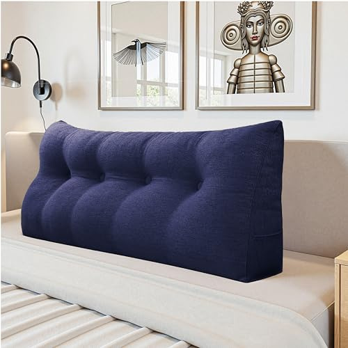 LELEFIDO Coussin de Lecture – Coussin Canapé Triangulaire avec Housse Amovible, Support de Dossier et de Dos, Idéal pour Lit et Salon, Confort Doux, 140 cm, Bleu